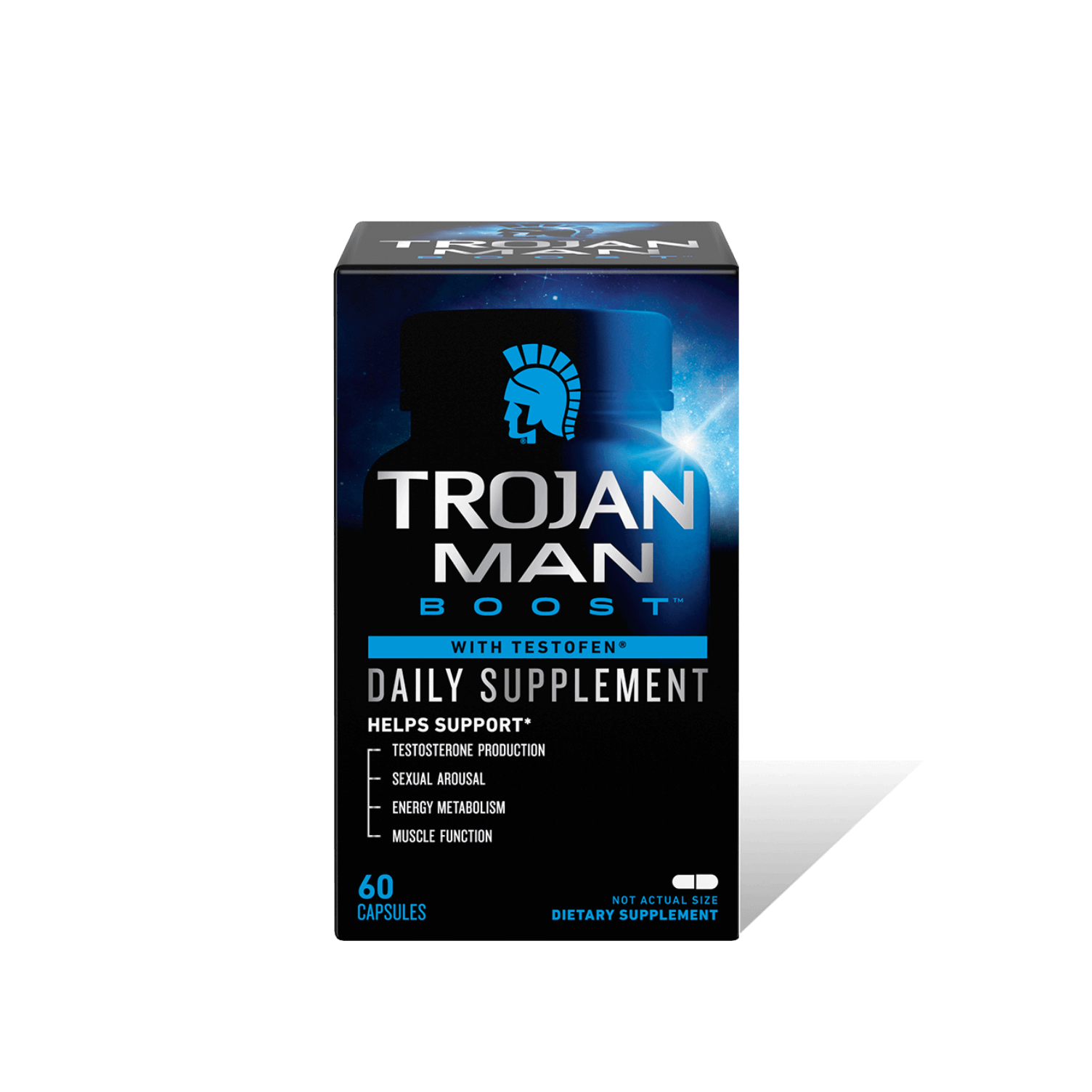 Trojan™ Man Boost Supplement with Testofen®, Zinc, Magnesium, Vitamin B12, and Vitamin D.