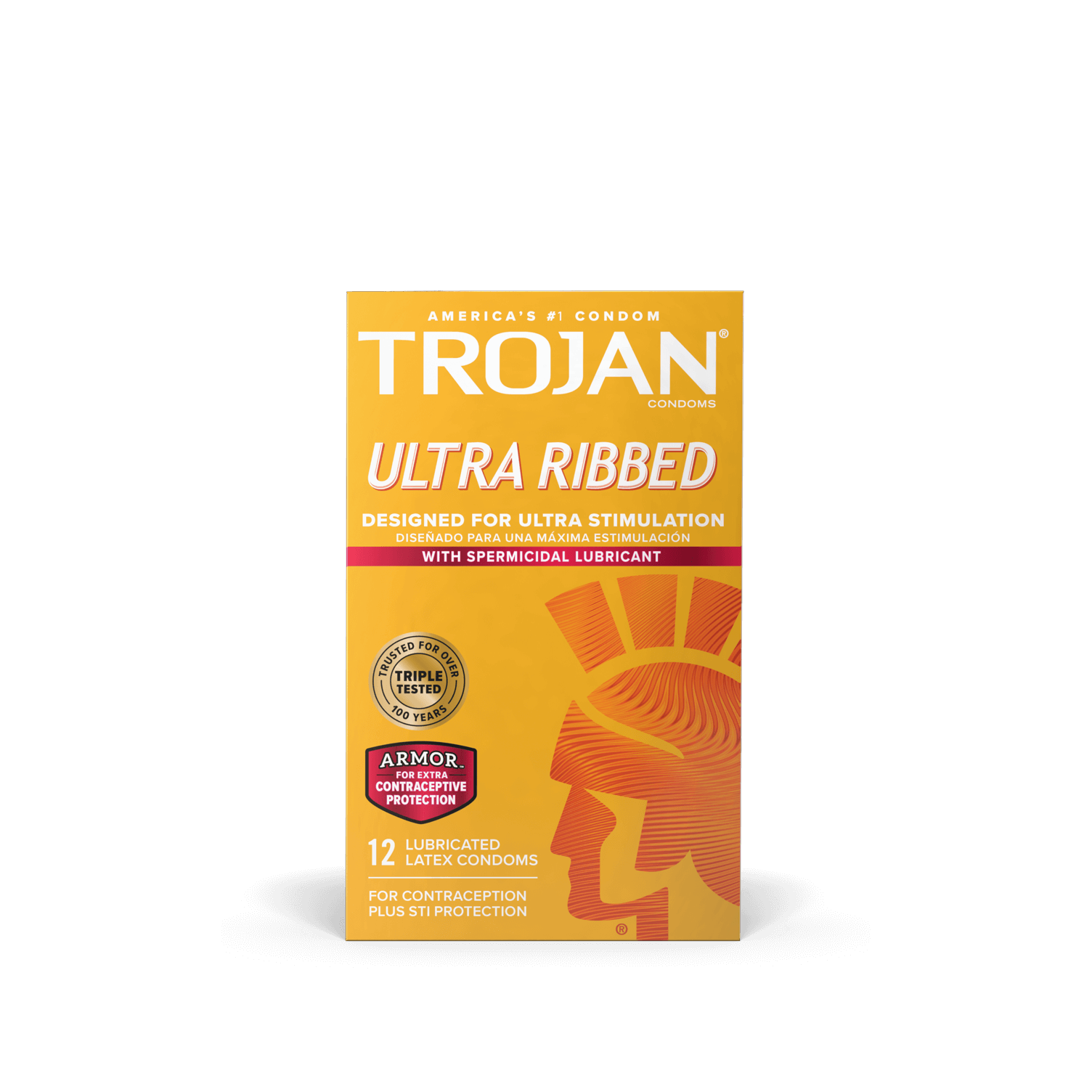 Trojan Ultra Ribbed Spermicidal Condoms.