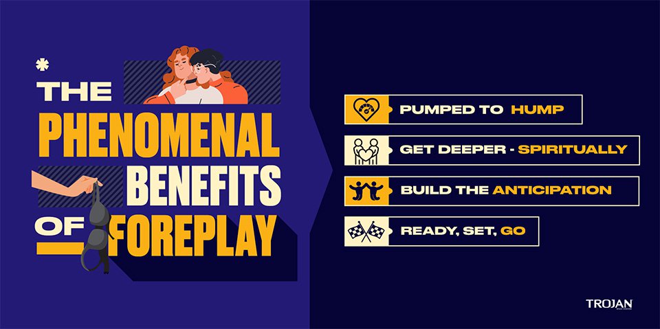 Infographic showing the benefits of foreplay during sex.