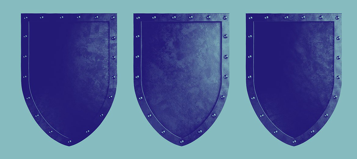 Purple shields representing HPV prevention with condoms.