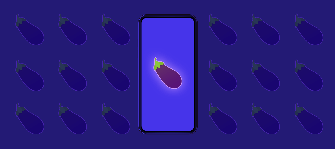 Eggplant icon on phone, representing sexting.