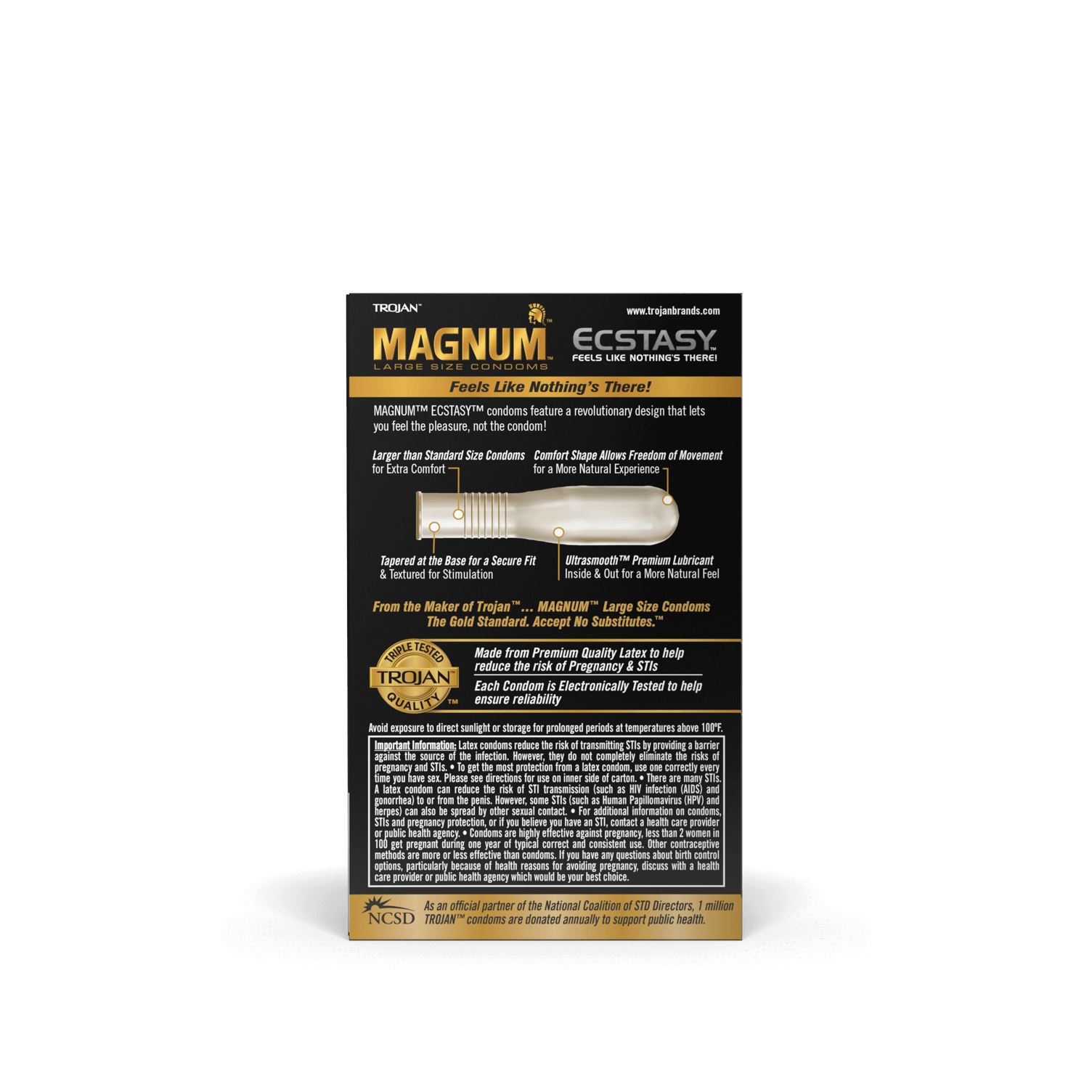 Magnum Ecstasy Lubricated Condom back of package.