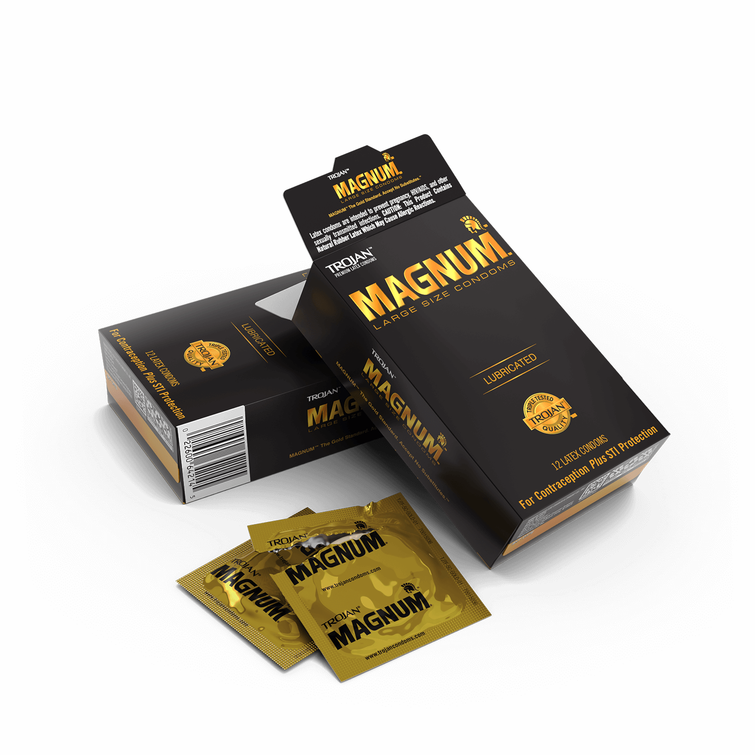 Magnum Large Sized Lubricated Condom package and gold wrapper.