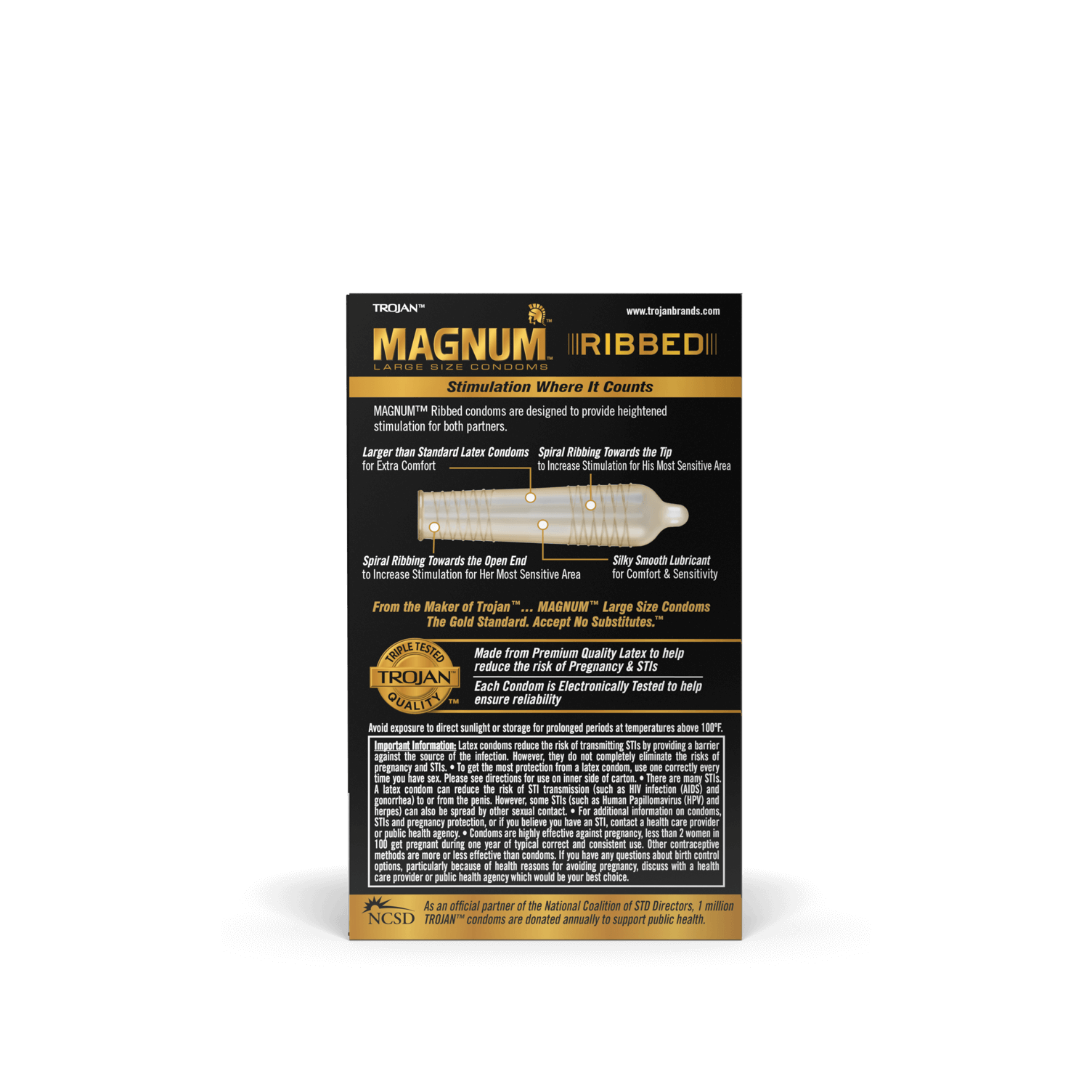Magnum Ribbed Condom back of package.