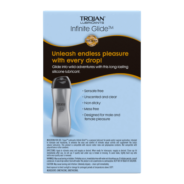 Trojan Infinite Glide personal silicon lubricant.