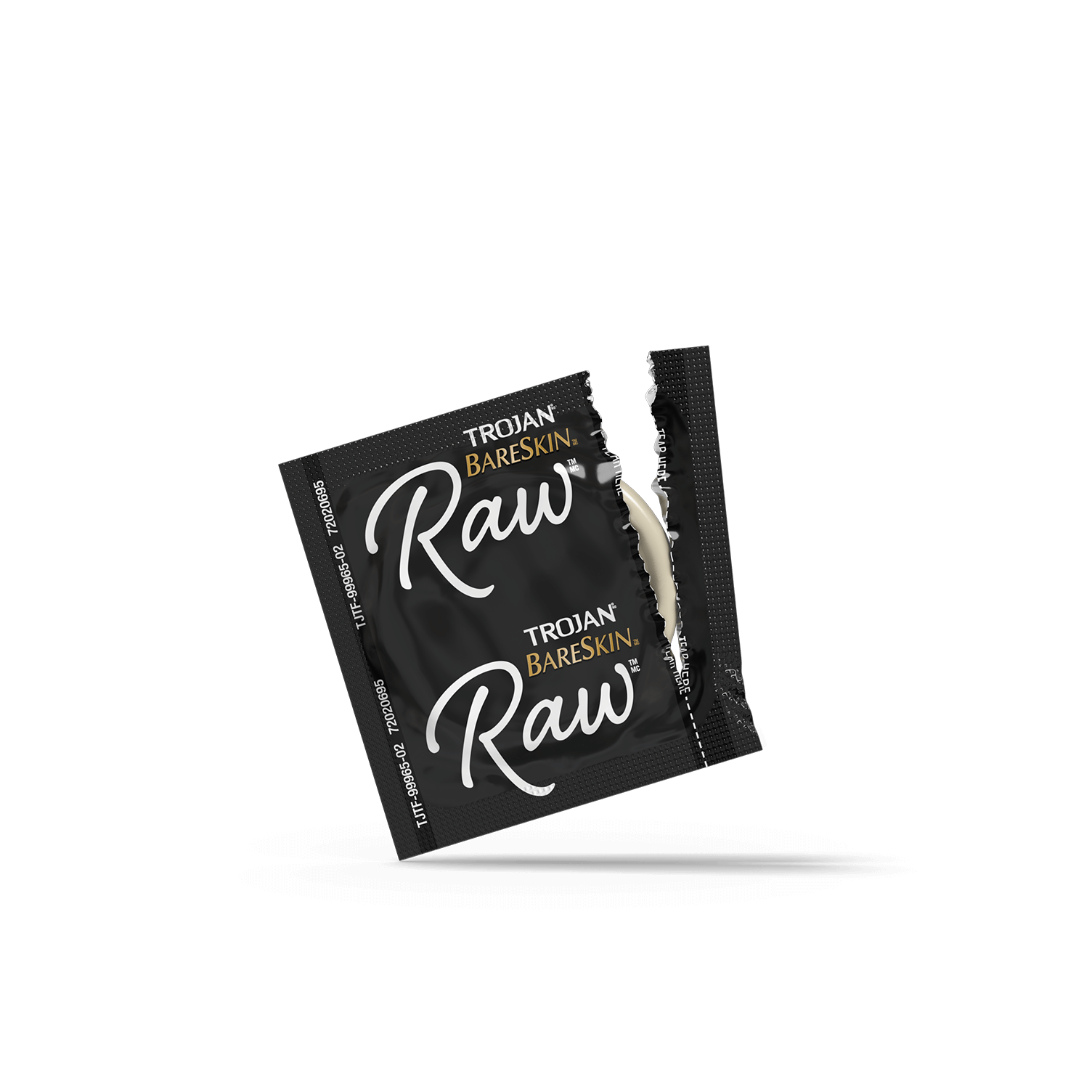 Trojan Bareskin Raw condom wrapper.