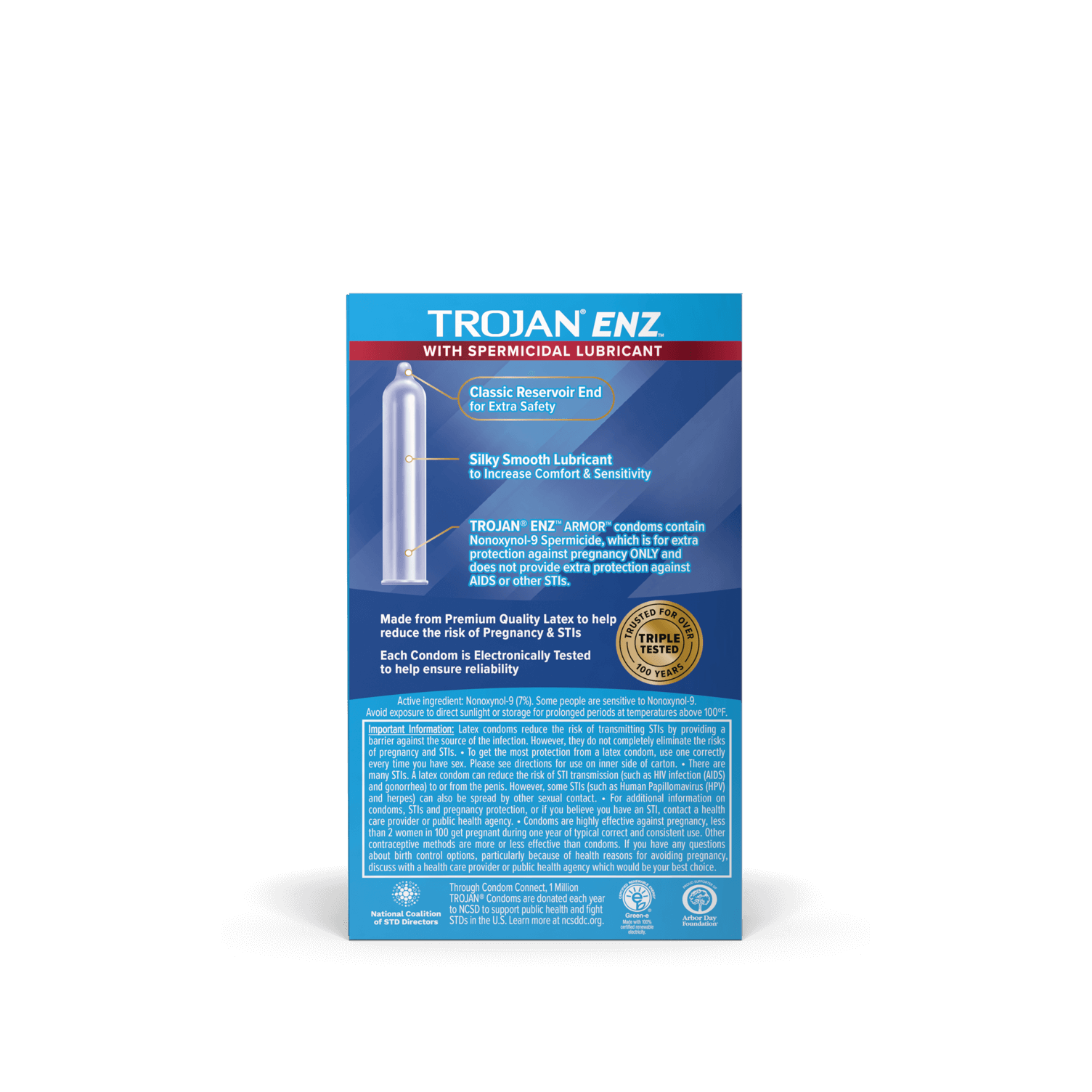 Trojan ENZ Spermicidal Condom back of package.