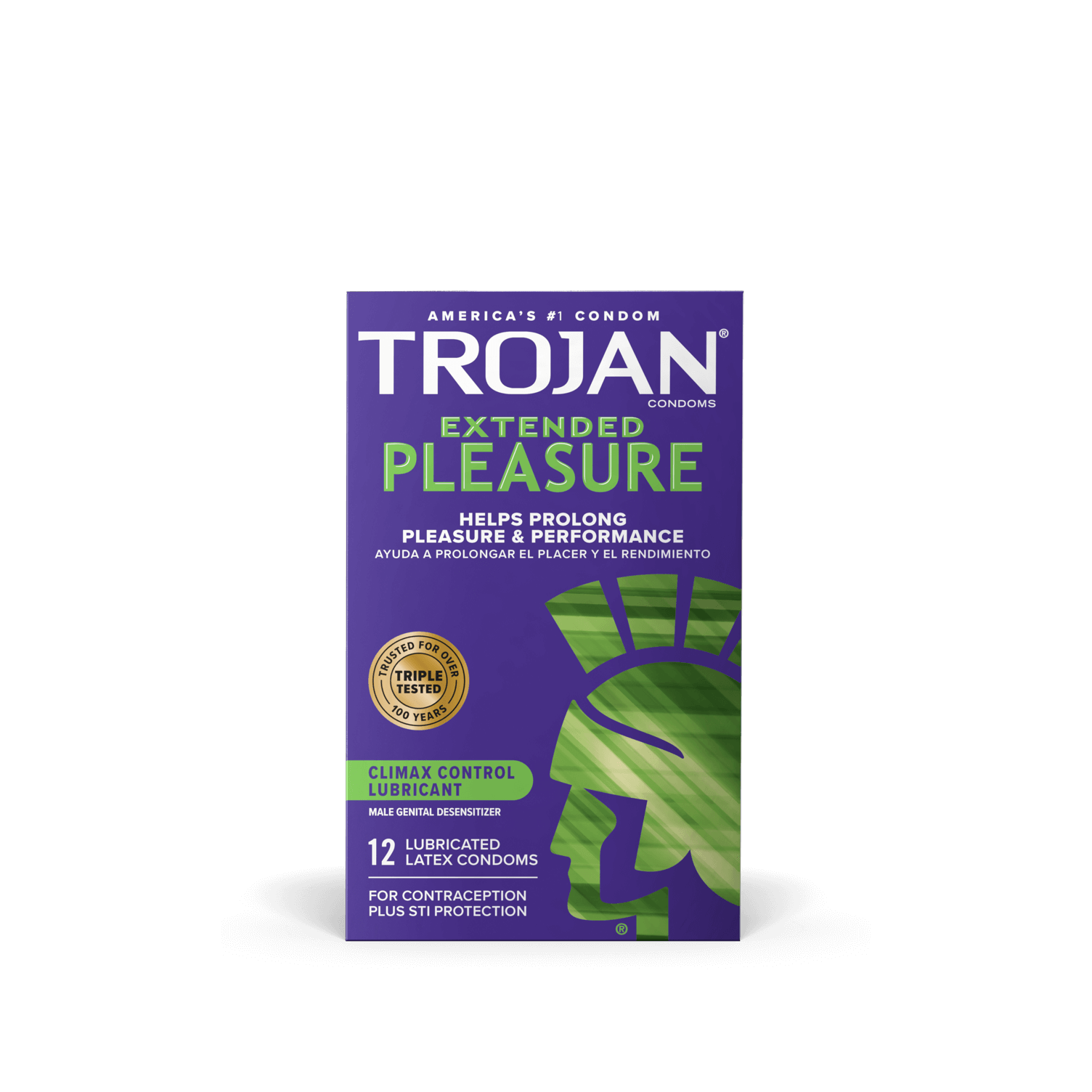 Trojan Extended Pleasure Condoms with Climax Control Lubricant.