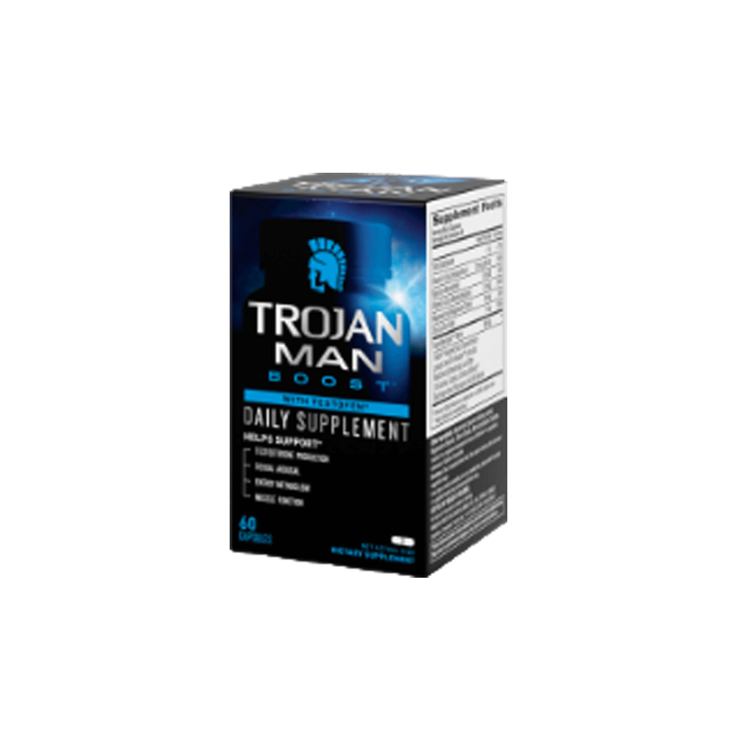 Side view of Trojan™ Man Boost Supplement package.