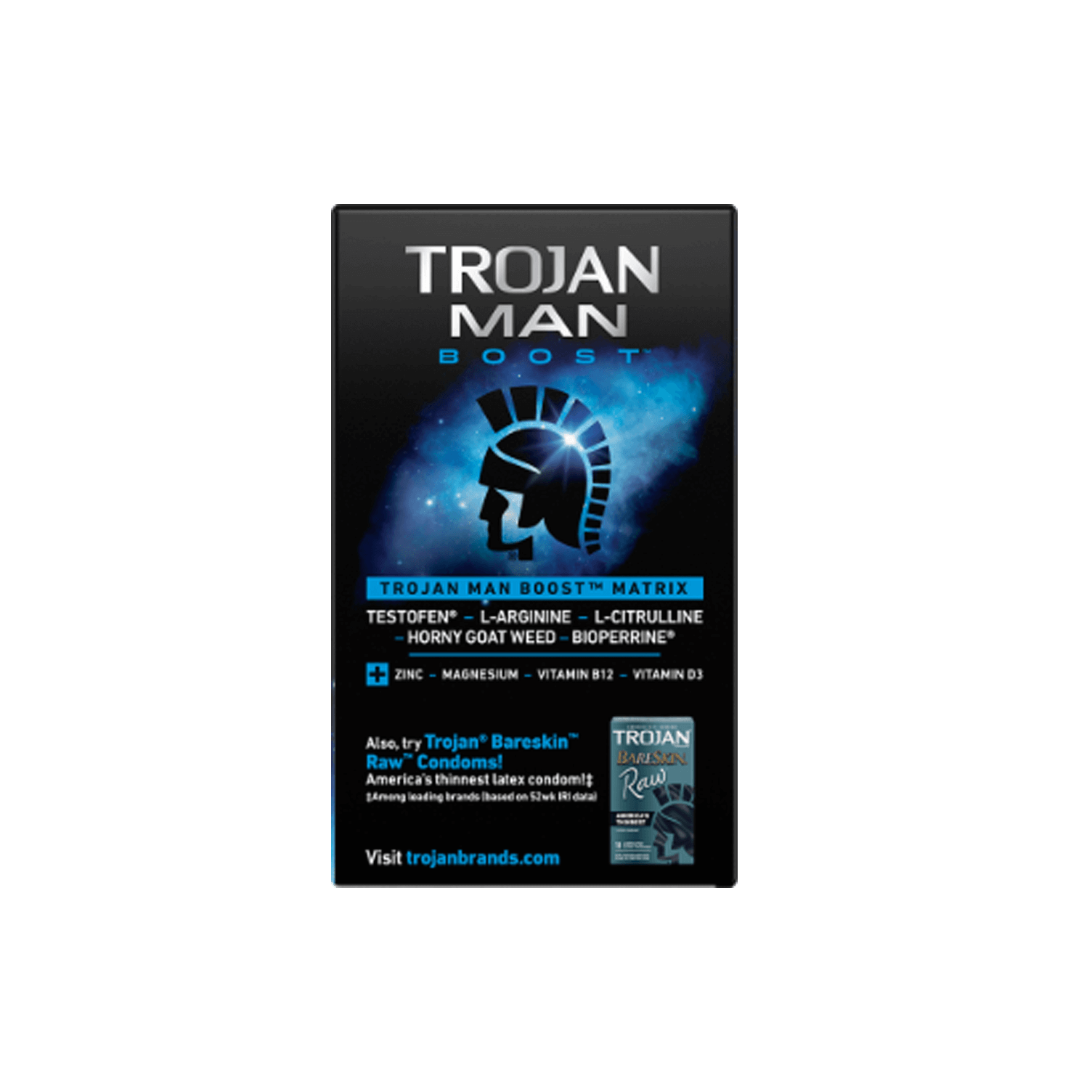 Trojan™ Man Boost Supplement with 60 capsules package.