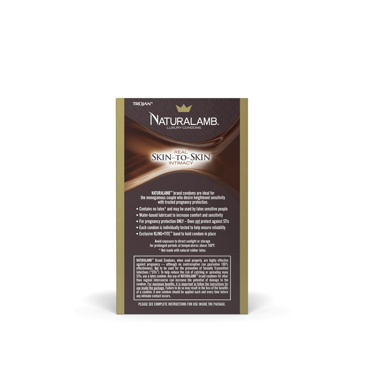 Trojan Naturalamb non-latex condoms back of package.