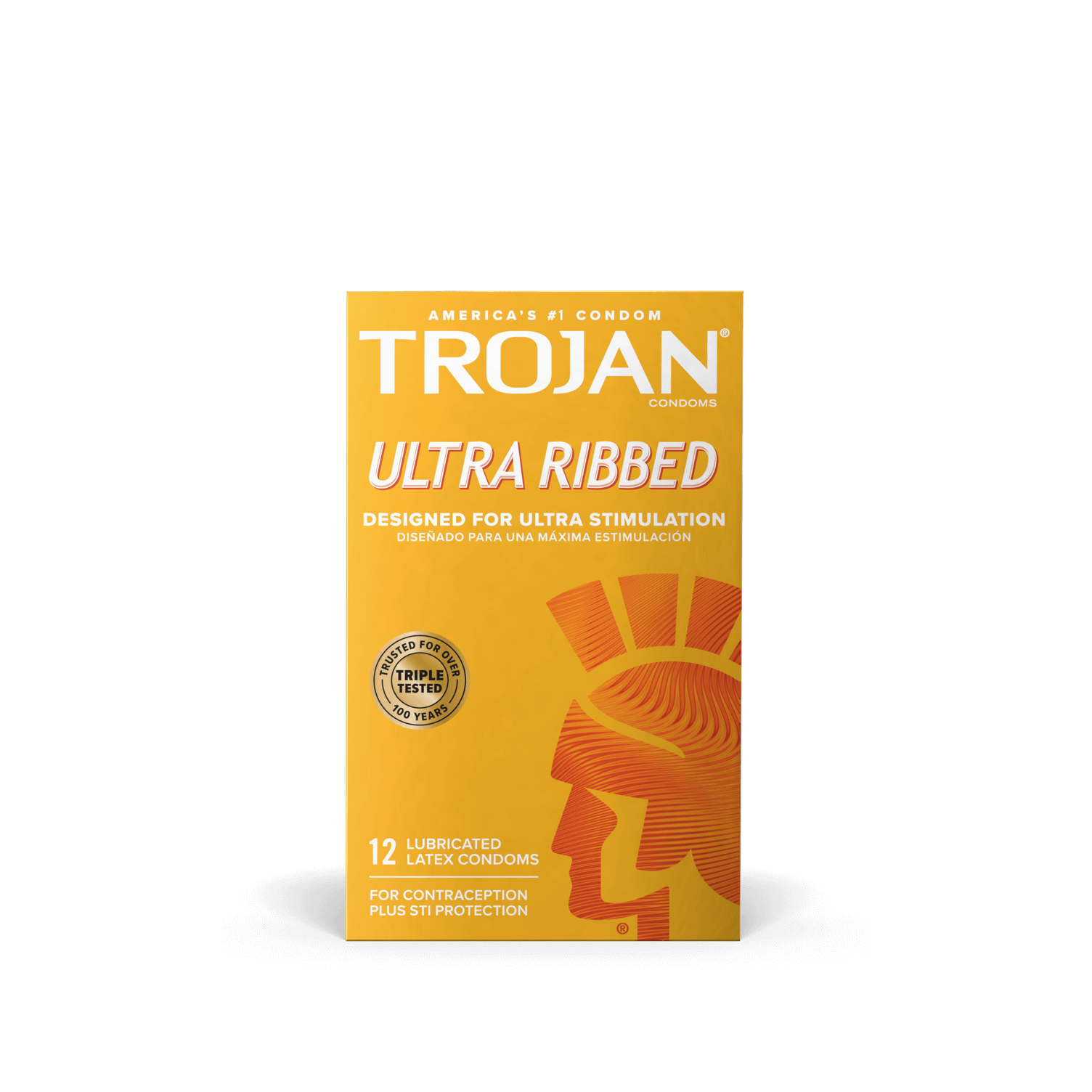 Trojan Ultra Ribbed Lubricated Condoms.