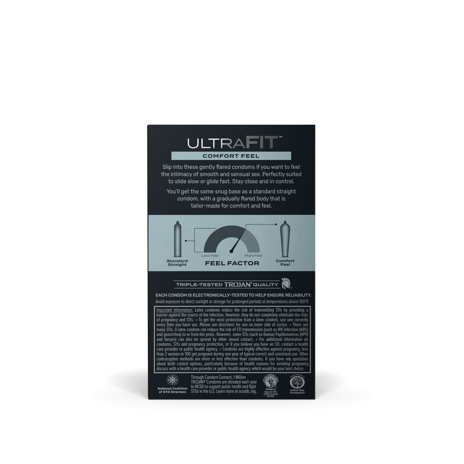 Trojan Ultra Fit Comfort Feel Condom back of package.