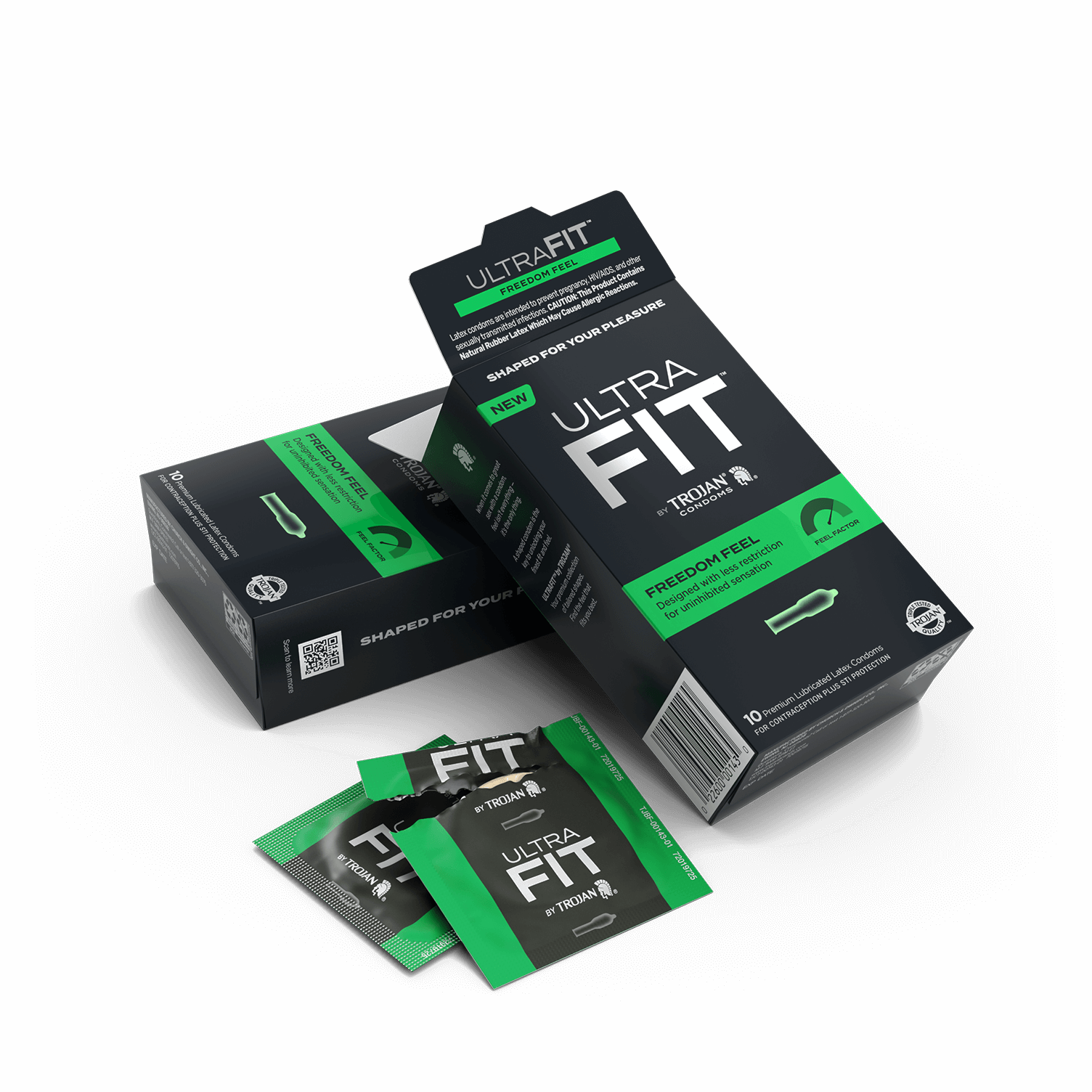 Trojan Ultra Fit Freedom Feel Condom wrapper and package.