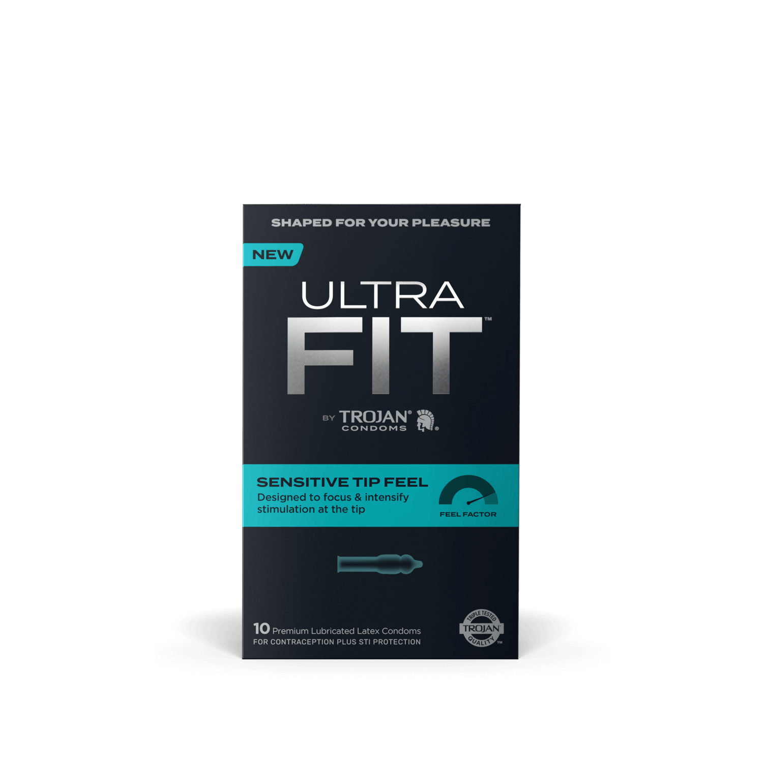 Trojan Ultra Fit Sensitive Tip Feel Condom front of package.