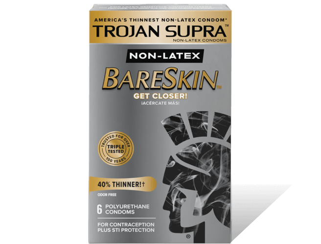 Trojan Supra Bareskin Non-Latex Condoms.